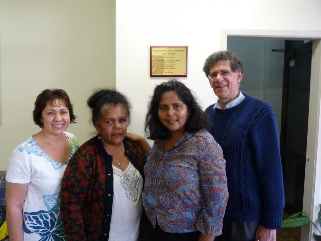 Karen Maber, Dolly Brown, Sheena Kitchener and Peter Read at original offices of Gandangara Local Aboriginal Land Council